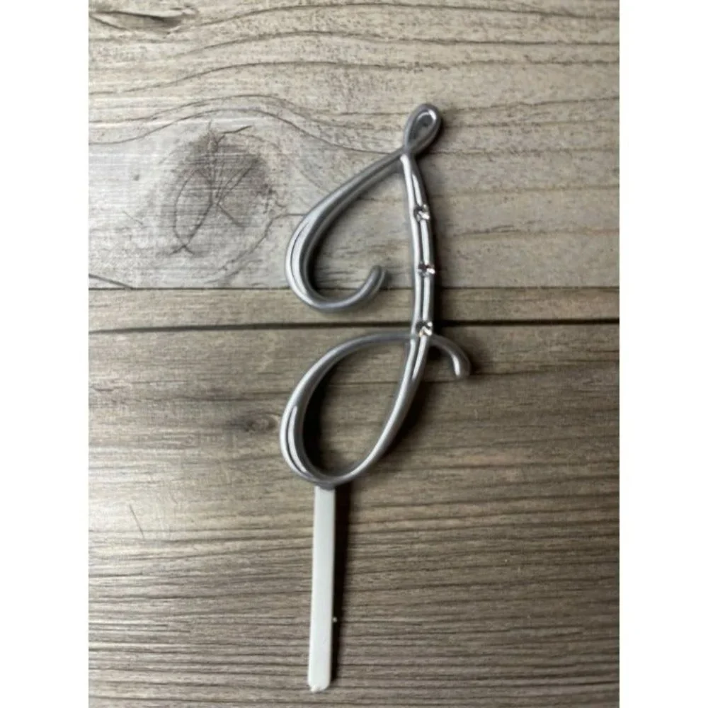Wedding Small J Silver Finish Monogram Initial Rhinestones Cake Topper